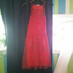 Brand new red floral sheer top dress